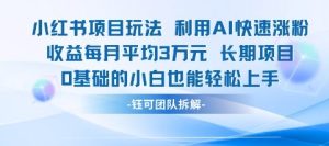 适合小白操作的小红书新项目，利用AI快速涨粉，收益每月平均1W+-就爱副业网