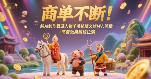 久爱副业网,网赚项目,网赚论坛博客网分享商单不断！纯AI制作西游人物羊毛毡版文旅MV，流量+节目效果统统拉满