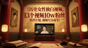 历史女性独白视频，13个视频10w粉丝，伙伴计划，视频号分成等-就爱副业网