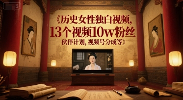 久爱副业网,网赚项目,网赚论坛博客网分享历史女性独白视频，13个视频10w粉丝，伙伴计划，视频号分成等