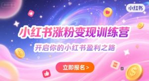 小红书涨粉变现训练营，开启你的小红书盈利之路-就爱副业网