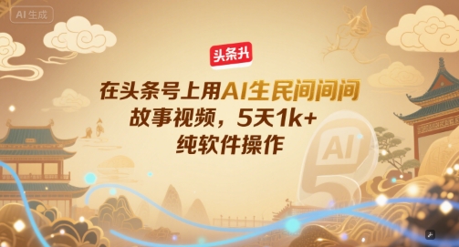 久爱副业网,网赚项目,网赚论坛博客网分享在头条号上用AI生民间故事视频，5天1k+，纯软件操作