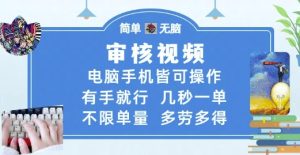 审核视频，电脑手机皆可操作，有手就行，几秒一单，不限单量，多劳多得【揭秘】-就爱副业网