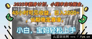（15082期）2025年逆袭攻略，小程序轻松创富，48小时速见收益，日赚2000+且长期稳赚不赔！-就爱副业网
