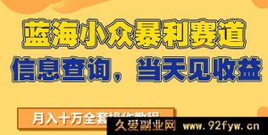 揭秘蓝海小众暴利信息查询赛道，当日即见收益，拒绝玄学，7天狂赚2万+-就爱副业网