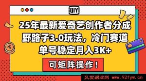 （15208期）2025年爱奇艺创作者分成全新秘籍！冷门赛道独门玩法，单号轻松月入3000+揭秘-就爱副业网