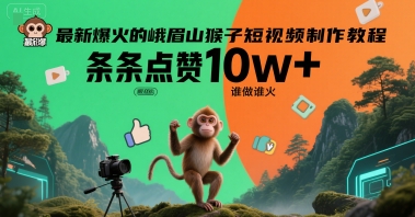 久爱副业网,网赚项目,网赚论坛博客网分享最新爆火的峨眉山猴子短视频制作教程，条条点赞10w+，谁做谁火【教程+提示词】