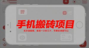 手机搬砖项目，有手就能做，亲测一小时几十，苹果安卓都可以-就爱副业网
