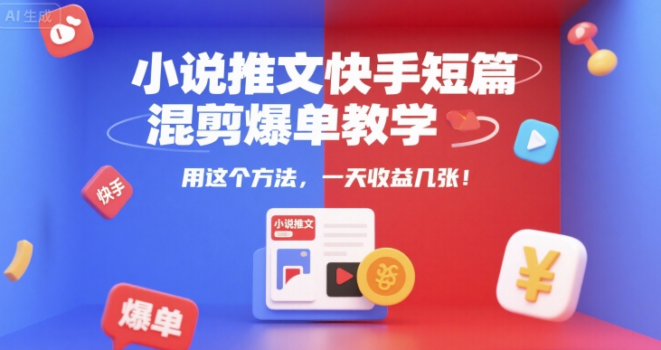 久爱副业网,网赚项目,网赚论坛博客网分享小说推文快手短篇混剪爆单教学，用这个方法，一天收益几张