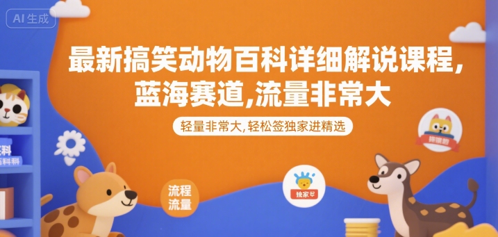 久爱副业网,网赚项目,网赚论坛博客网分享最新搞笑动物百科详细解说课程，蓝海赛道，流量非常大，轻松签独家进精选