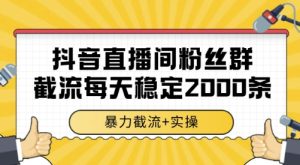 抖音直播间粉丝群截流，稳定采集数据全行业通用 2000条数据一天【揭秘】-就爱副业网