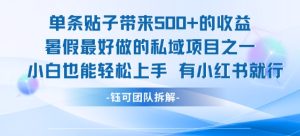单条贴子带来5张的收益，暑假最好做的私域项目之一，小白也能轻松上手，有小红书就行-就爱副业网