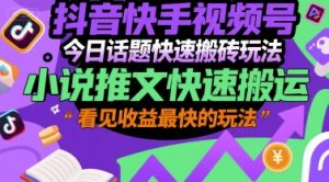 抖音快手视频号今日话题快速搬砖玩法，小说推文快速搬运，看见收益最快的玩法-就爱副业网