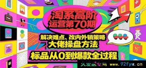 淘系高级运营第70期，攻克难点、优化内外销策略，行业大佬操盘秘籍，标品零基础打造爆款全流程-就爱副业网