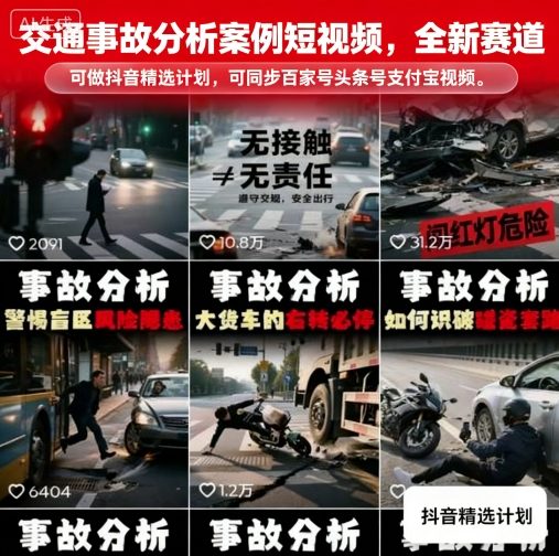 久爱副业网,网赚项目,网赚论坛博客网分享交通事故分析案例短视频，全新赛道，可做抖音精选计划，可同步百家号头条号支付宝视频号平台