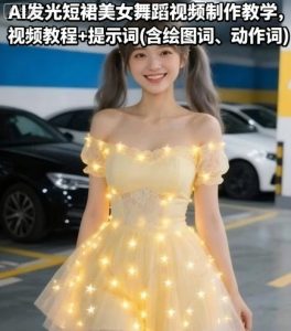 AI发光短裙美女舞蹈视频制作教学，视频教程+提示词(含绘图词、动作词)-就爱副业网