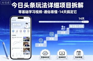 今日头条玩法详细项目拆解，零基础学习视频 通俗易懂 14天搞定它-就爱副业网