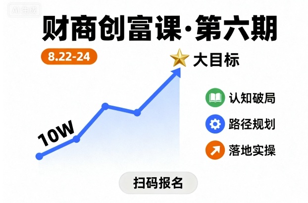 久爱副业网,网赚项目,网赚论坛博客网分享财商创富课第六期8月22-24号，如何从10W起步，一步步实现大目标