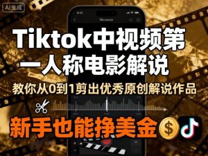 Tiktok中视频第一人称电影解说，教你从0到1剪出一个优秀的原创解说作品，新手也能挣美金-就爱副业网