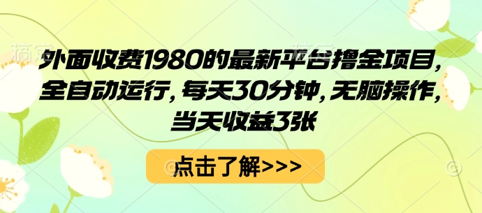 久爱副业网,网赚项目,网赚论坛博客网分享外面收费1980的最新平台撸金项目，全自动运行，每天30分钟，无脑操作，当天收益3张【揭秘】