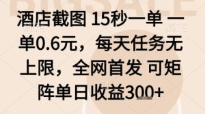 酒店截图项目，15秒一单，一单0.6米，每天任务无上限，全网首发可矩阵单日收益3张+【揭秘】-就爱副业网