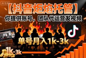 【抖音炬焰托管】你提供账号，团队代运营发视频，单号月入1k+【揭秘】-就爱副业网