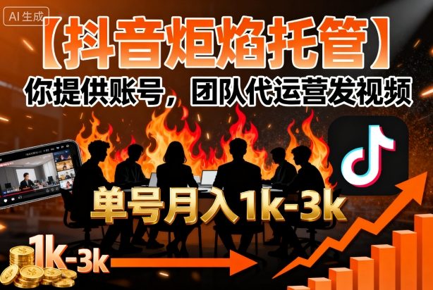 久爱副业网,网赚项目,网赚论坛博客网分享【抖音炬焰托管】你提供账号，团队代运营发视频，单号月入1k+【揭秘】