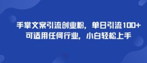 手掌文案引流创业粉，单日引流100+，可适用任何行业，小白轻松上手-就爱副业网
