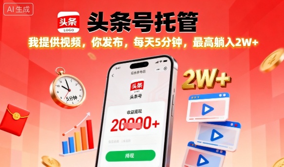 久爱副业网,网赚项目,网赚论坛博客网分享【头条号托管】我提供视频，你发布，每天5分钟，最高躺入2W+【揭秘】