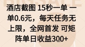 酒店截图15秒一单，一单0.6米，每天任务无上限，全网首发可矩阵单日收益3张【揭秘】-就爱副业网
