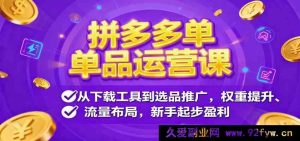 拼多多新手爆款单品运营秘籍：工具使用、选品推广、提权引流全攻略助你盈利-就爱副业网