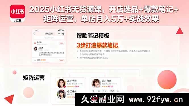 图片[1]-（16024期）2025小红书零成本开店秘籍：选品爆款打造与多号运营，单店月赚五万实战揭秘-就爱副业网