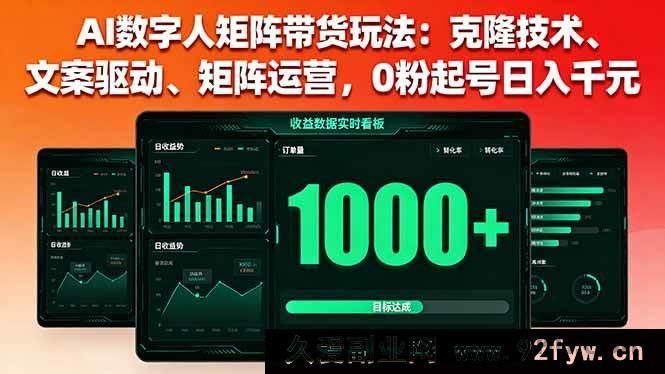 图片[1]-（16050期）AI数字人带货新秘诀：克隆赋能、文案发力、矩阵破局，零粉起步日赚数千-就爱副业网