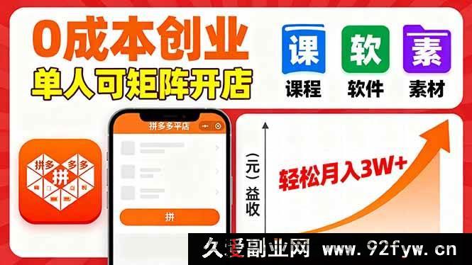 图片[1]-（16047期）零成本玩拼多多虚拟电商，单人矩阵开店月赚3万+-就爱副业网