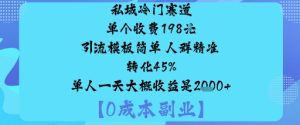 私域冷门赛道:单个收费198米引流模板简单人群精准转化45%单人一天大概收益是1k+-就爱副业网