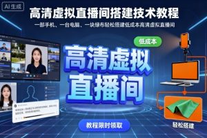 高清虚拟直播间搭建技术教程，一部手机、一台电脑、一块绿布轻松搭建低成本高清虚拟直播间-就爱副业网