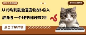 从兴趣到副业靠宠物占卜收入翻3倍一个月纯利润破W-就爱副业网