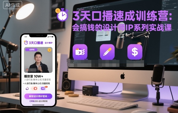 久爱副业网,网赚项目,网赚论坛博客网分享3天口播速成训练营，会搞钱的设计师IP系列实战课