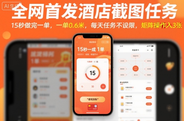 久爱副业网,网赚项目,网赚论坛博客网分享全网首发酒店截图任务，15秒做完一单，一单0.6米，每天任务不设限，矩阵操作日入3张【揭秘】