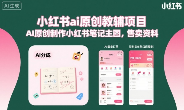 久爱副业网,网赚项目,网赚论坛博客网分享小红书ai原创教辅项目，AI原创制作小红书笔记主图，售卖资料