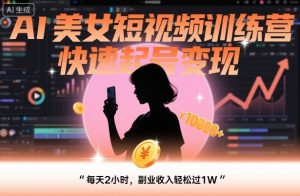 AI美女短视频训练营，快速起号变现，每天2小时，副业收入轻松过1W-就爱副业网
