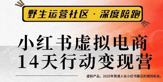 久爱副业网,网赚项目,网赚论坛博客网分享小红书虚拟电商14天变现训练营3.0，​虚拟产品，2025年普通人在小红书最后的搞钱机会