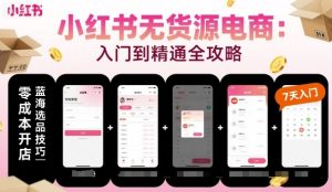 小红书无货源电商，入门到精通，开店+选品+笔记+剪辑+赛道+内容-就爱副业网