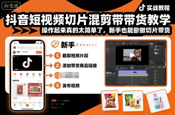 久爱副业网,网赚项目,网赚论坛博客网分享抖音短视频切片混剪带货教学，操作起来真的太简单了，新手也能做切片带货