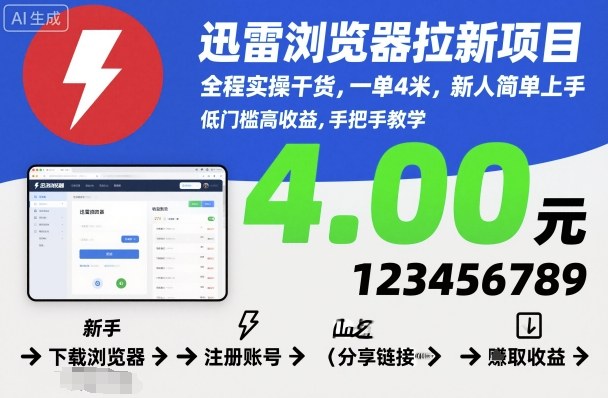 久爱副业网,网赚项目,网赚论坛博客网分享迅雷浏览器拉新项目，全程实操干货，一单4米，新人简单上手