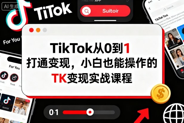 久爱副业网,网赚项目,网赚论坛博客网分享TikTok从0到1打通变现，小白也能操作的TK变现实战课程