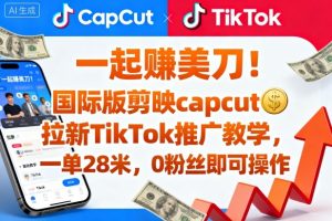 一起賺美刀！国际版剪映capcut拉新TikTok推广教学，一单28米，0粉丝即可操作（附推广入口和教学）-就爱副业网