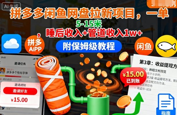 久爱副业网,网赚项目,网赚论坛博客网分享拼多多闲鱼网盘拉新项目，一单5-15米，睡后收入+管道收入1w+（附保姆级教程）