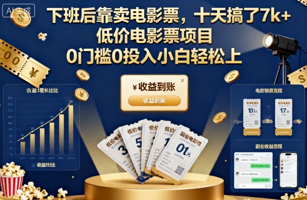 久爱副业网,网赚项目,网赚论坛博客网分享下班后靠卖电影票，十天搞了7k+，低价电影票项目，0门槛0投入小白轻松上手【揭秘】