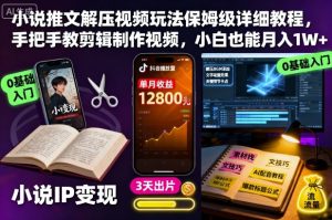 小说推文解压视频玩法保姆级详细教程，手把手教剪辑制作视频，小白也能月入1W+-就爱副业网